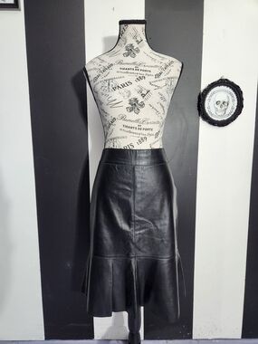Philippe Adec Leather Paneled Flared Midi Skirt